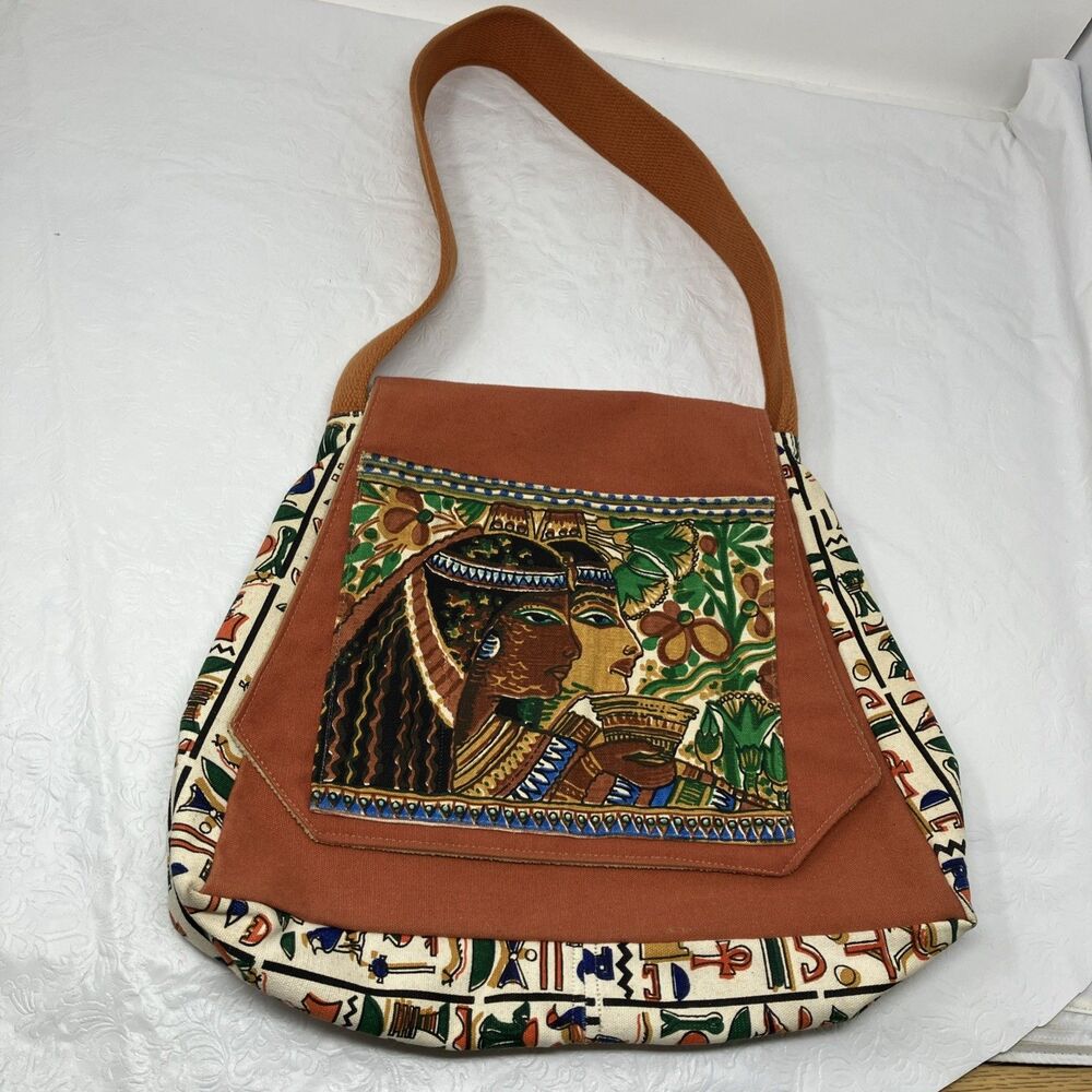 VTG Carpetbags of America Purse Egyptian Print Hobo Bag Purse 1970s Boho Hippie